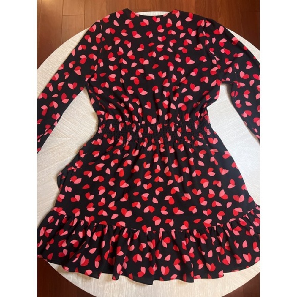 Michael Kors Mini Dress Heart Print Long Sleeve Tiered Black XL